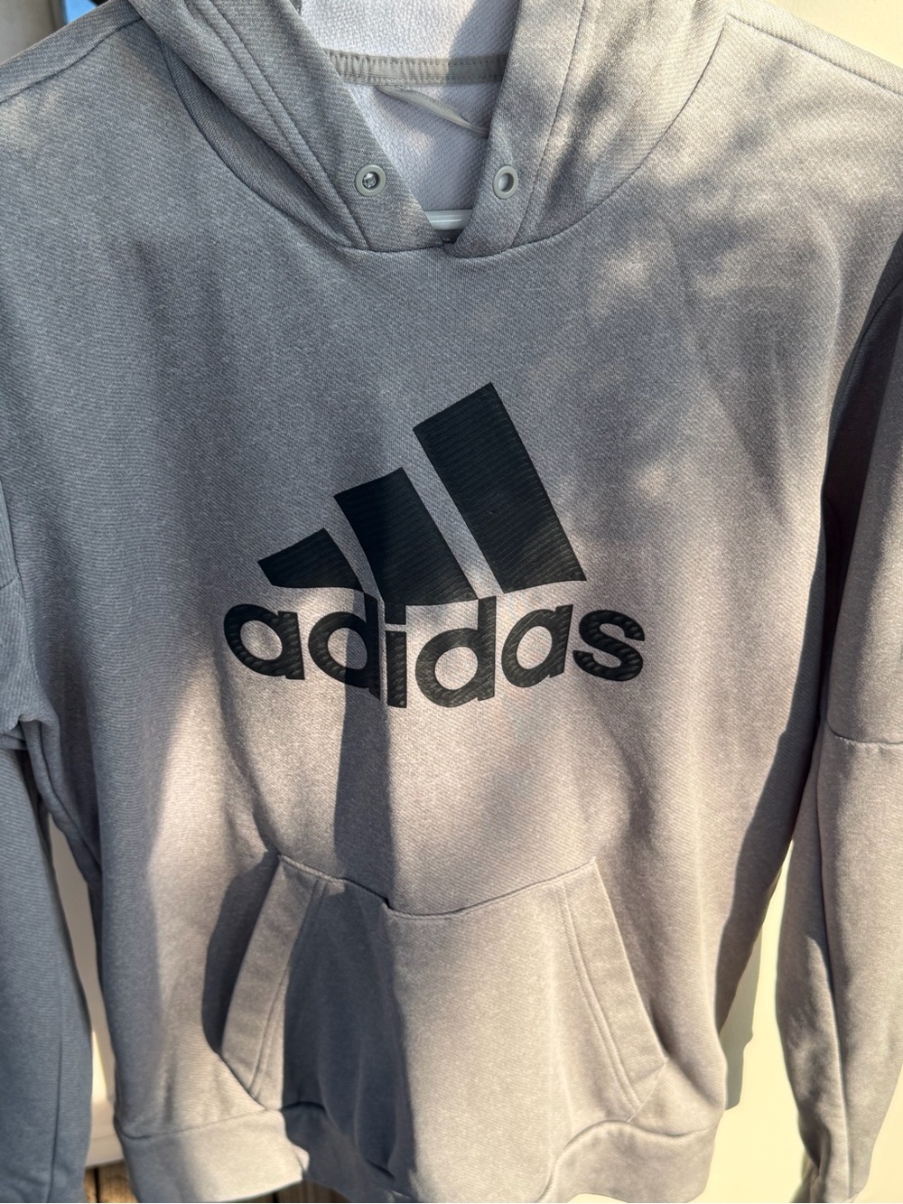 adidas Men’s Light Gray Crewneck Hoodie with Black Logo